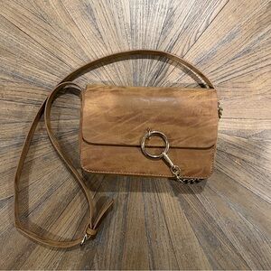 NA-KD Brown Faux Vegan Leather Crossbody Purse Bag W/ Gold Chain Detail